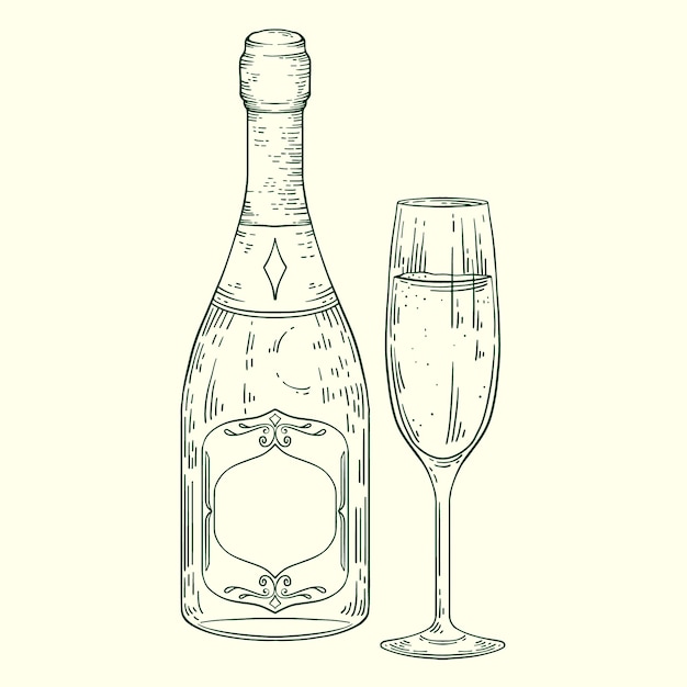 Elemento de dibujo de champán dibujado a mano