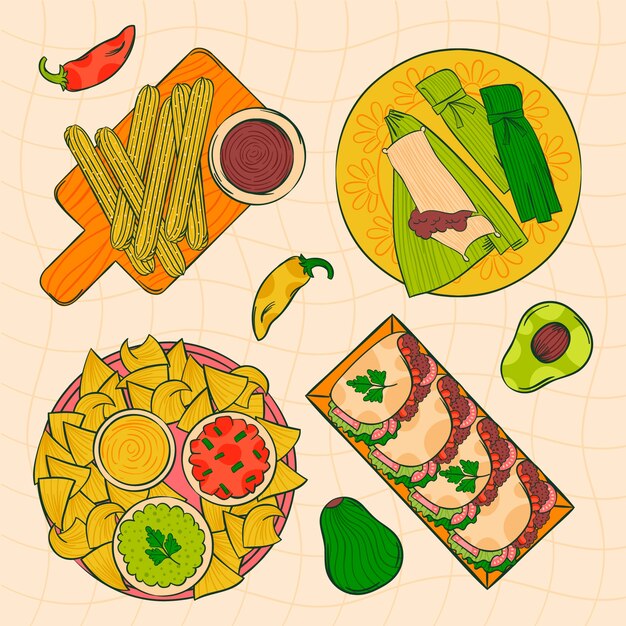 Elemento de dibujo de comida mexicana dibujado a mano