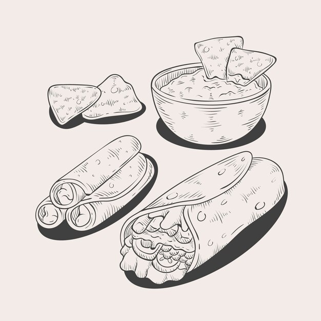Elemento de dibujo de comida mexicana dibujado a mano