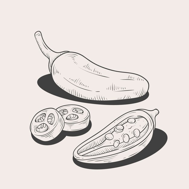 Elemento de dibujo jalapeño dibujado a mano