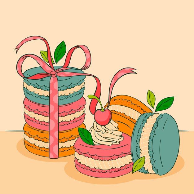 Elemento de dibujo de macarrones dibujados a mano