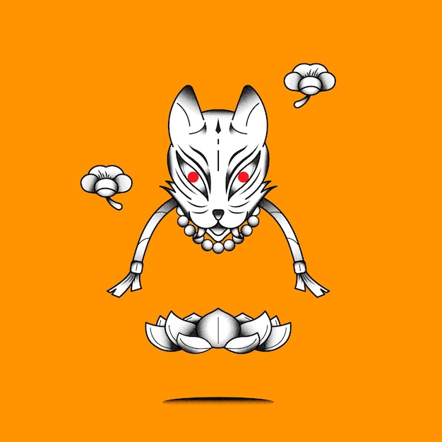 Vector gratuito elemento de gato monstruo japonés bakeneko en un vector de fondo naranja