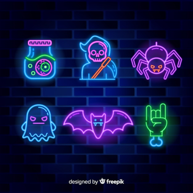 Elemento de Halloween con letreros de neón