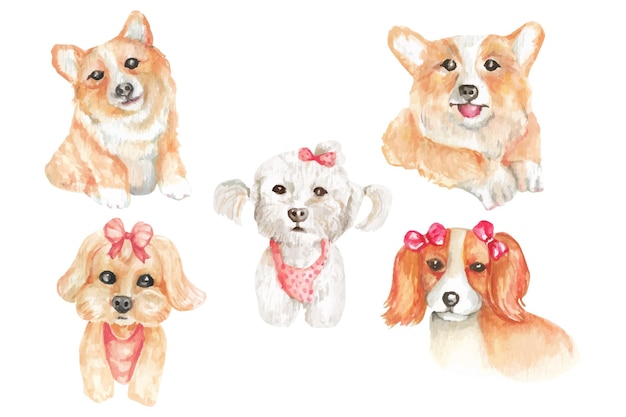 Vector gratuito elemento de ilustración de acuarela de perros lindos