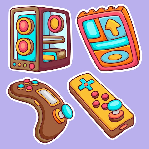 Elemento de juego Iconos de etiqueta Dibujado a mano para colorear Vector