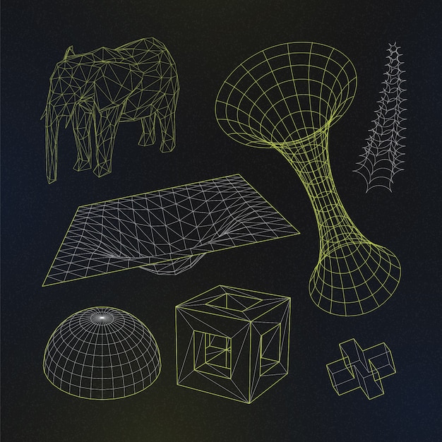 Elemento de malla 3D retrófuturista
