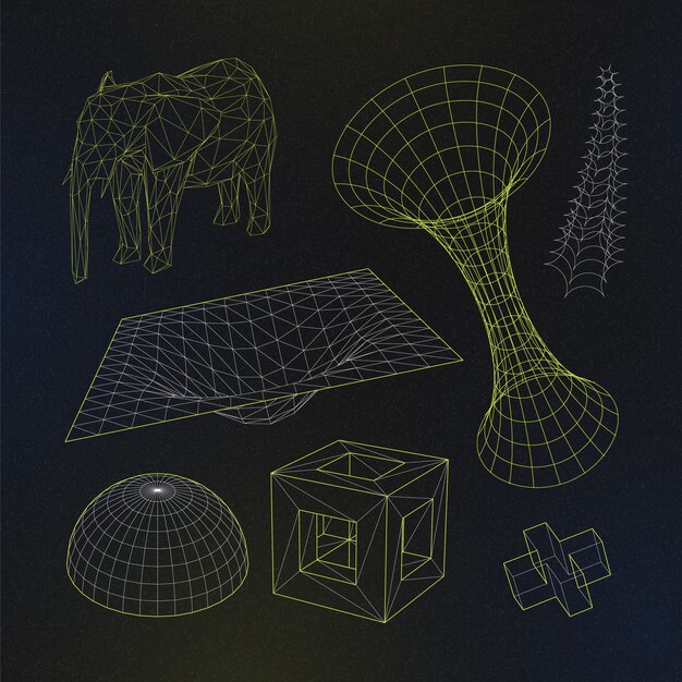 Elemento de malla 3D retrófuturista