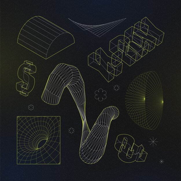 Elemento de malla 3D retrófuturista