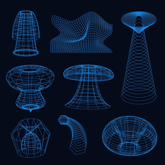 Elemento de malla 3D retrófuturista