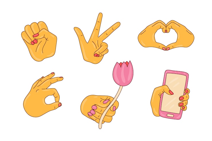Vector gratuito elemento de manos emoji dibujado a mano