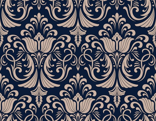 Elemento de patrón sin costuras de damasco Vector clásico de lujo antiguo adorno de damasco real victoriano textura sin costuras para fondos de pantalla envoltura textil Plantilla barroca floral exquisita vintage
