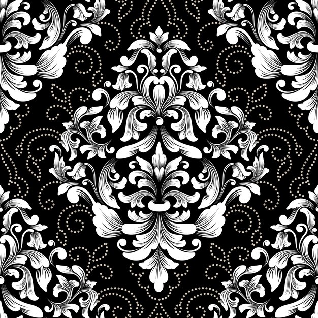 Elemento de patrón sin costuras de Damasco vectorial. Adorno de damasco antiguo de lujo clásico, textura victoriana real sin fisuras para papeles pintados, textiles, envoltura. Exquisita plantilla barroca floral.