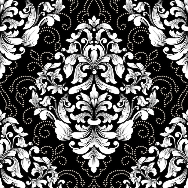 Elemento de patrón sin costuras de Damasco vectorial. Adorno de damasco antiguo de lujo clásico, textura victoriana real sin fisuras para papeles pintados, textiles, envoltura. Exquisita plantilla barroca floral.
