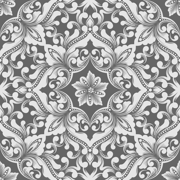 Elemento de patrón sin costuras de Damasco vectorial. Adorno de damasco antiguo de lujo clásico, textura victoriana real sin fisuras para papeles pintados, textiles, envoltura. Exquisita plantilla barroca floral.