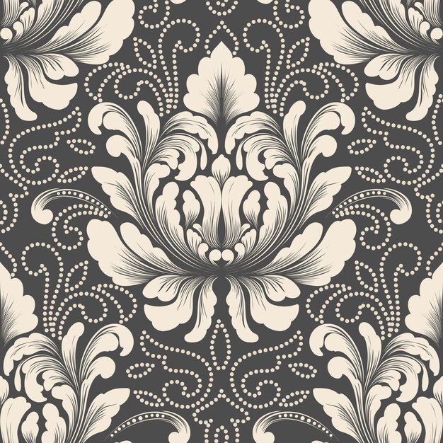 Elemento de patrón sin costuras de Damasco vectorial. Adorno de damasco antiguo de lujo clásico, textura victoriana real sin fisuras para papeles pintados, textiles, envoltura. Exquisita plantilla barroca floral.