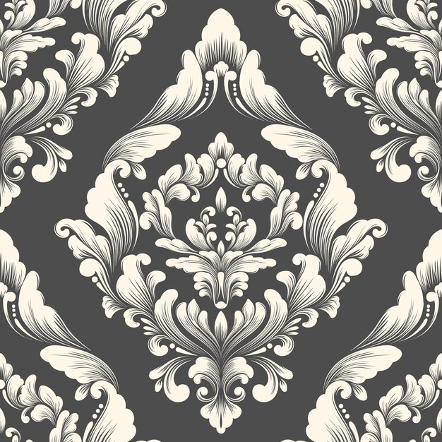 Elemento de patrón sin costuras de Damasco vectorial. Adorno de damasco antiguo de lujo clásico, textura victoriana real sin fisuras para papeles pintados, textiles, envoltura. Exquisita plantilla barroca floral.