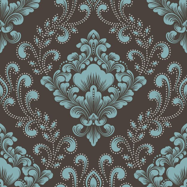 Elemento de patrón sin costuras de Damasco vectorial. Adorno de damasco antiguo de lujo clásico, textura victoriana real sin fisuras para papeles pintados, textiles, envoltura. Exquisita plantilla barroca floral.