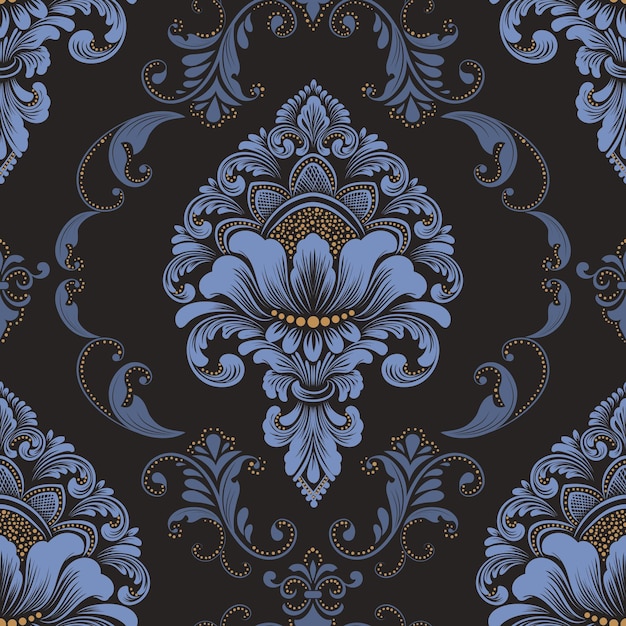 Elemento de patrón sin costuras de damasco vectorial Lujo clásico Adorno de damasco pasado de moda Textura transparente victoriana real para fondos de pantalla Envoltura textil Exquisita plantilla barroca floral