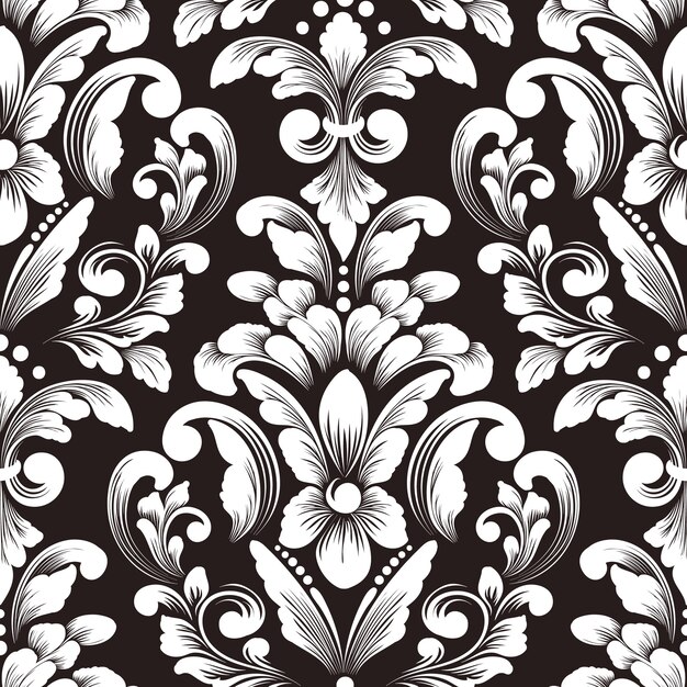 Elemento de patrón transparente Damasco de vector. Adorno de damasco antiguo de lujo clásico, textura perfecta victoriana real para fondos de pantalla, textiles, envoltura. Exquisita plantilla barroca floral.