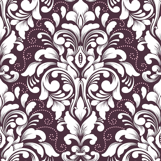 Vector gratuito elemento de patrón transparente damasco de vector. adorno de damasco antiguo de lujo clásico, textura perfecta victoriana real para fondos de pantalla, textiles, envoltura. exquisita plantilla barroca floral.