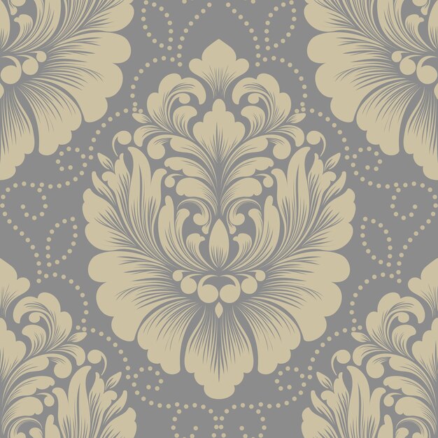 Elemento de patrón transparente Damasco de vector. Adorno de damasco antiguo de lujo clásico, textura perfecta victoriana real para fondos de pantalla, textiles, envoltura. Exquisita plantilla barroca floral.