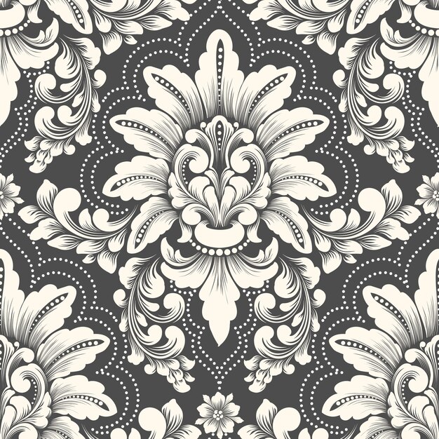 Elemento de patrón transparente Damasco de vector. Adorno de damasco antiguo de lujo clásico, textura perfecta victoriana real para fondos de pantalla, textiles, envoltura.