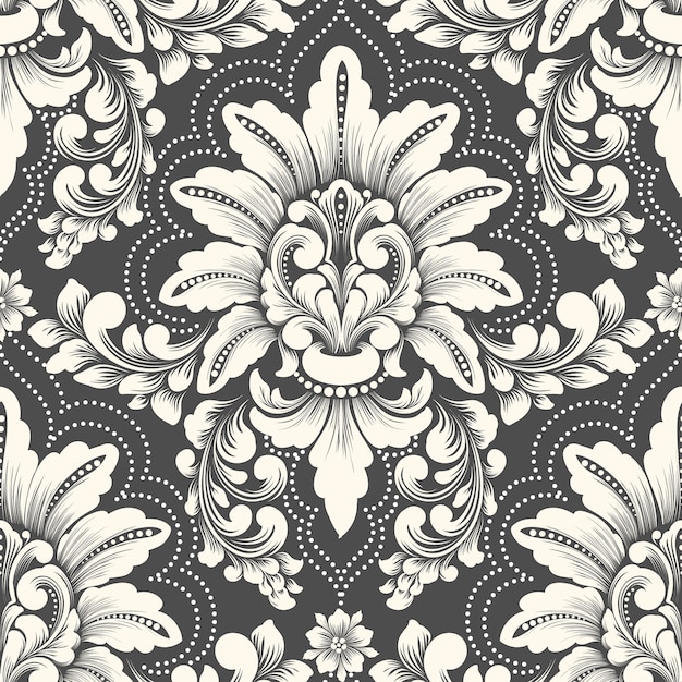 Elemento de patrón transparente Damasco de vector. Adorno de damasco antiguo de lujo clásico, textura perfecta victoriana real para fondos de pantalla, textiles, envoltura.