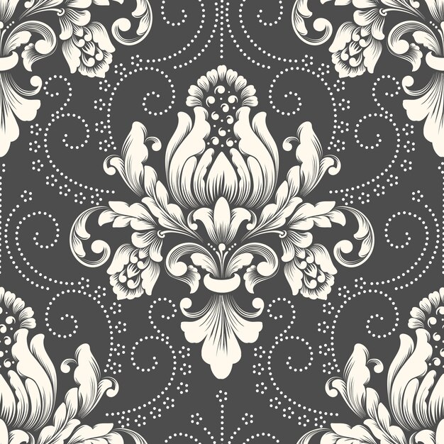 Elemento de patrón transparente Damasco de vector. Adorno de damasco antiguo de lujo clásico, textura perfecta victoriana real para fondos de pantalla, textiles, envoltura.