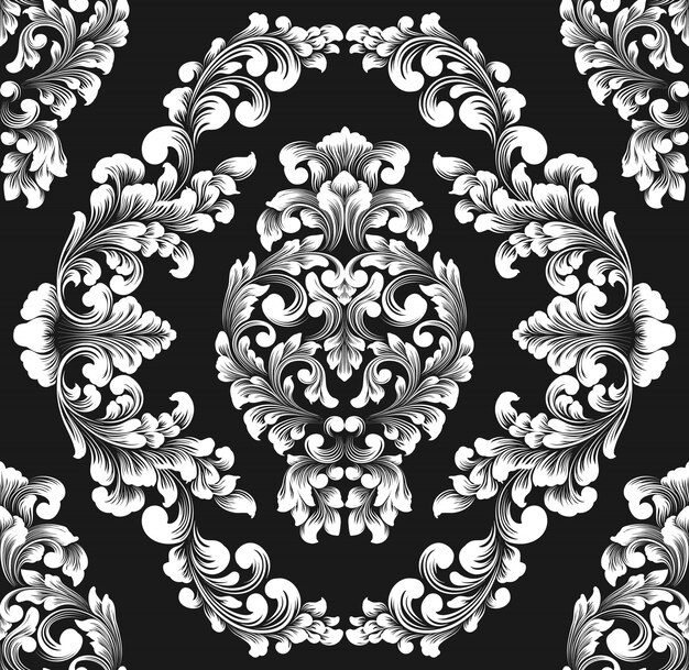 Elemento de patrón transparente Damasco de vector.