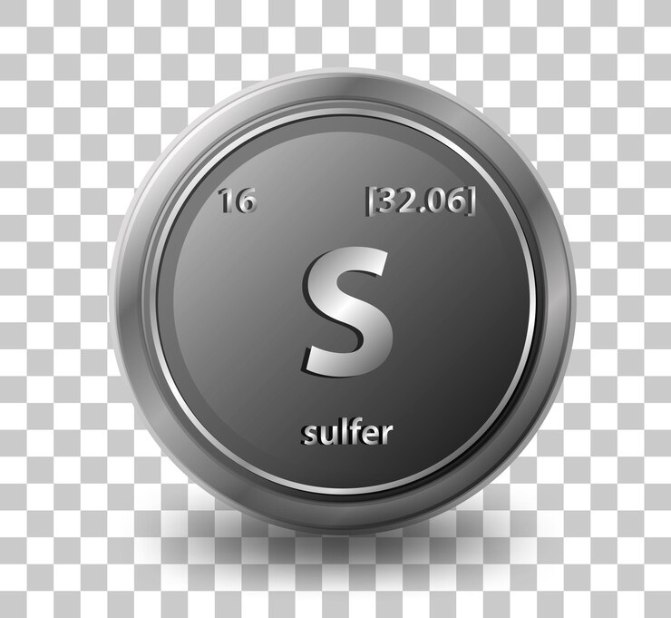 Vector gratuito elemento químico azufre. símbolo químico con número atómico y masa atómica.