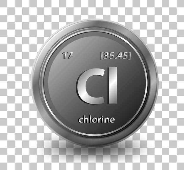 Elemento químico cloro. Símbolo químico con número atómico y masa atómica.