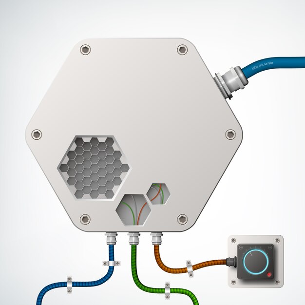 Elemento técnico realista con cableado en blanco.