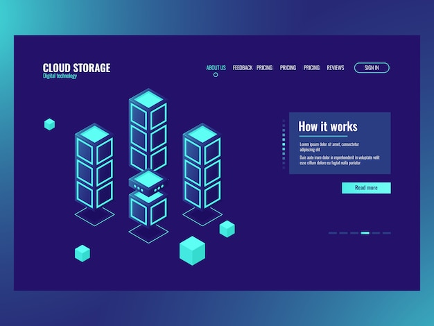 Elemento de tecnología abstracta, almacenamiento y procesamiento de big data, sala de servidores