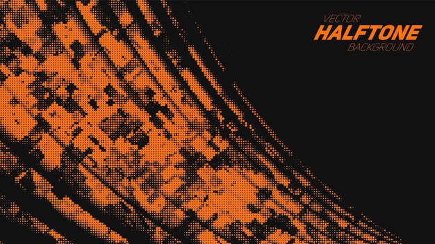 Elemento de textura punteada rayada de onda de esquina de semitono naranja rasgado de vector abstracto