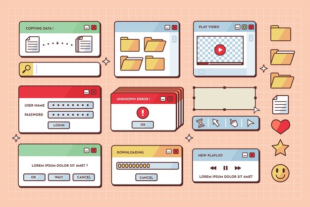 Elemento de ventanas de computadora retro dibujado a mano