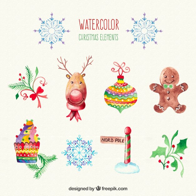 elementos de acuarela de Navidad