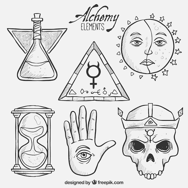Elementos de alquimia dibujados a mano