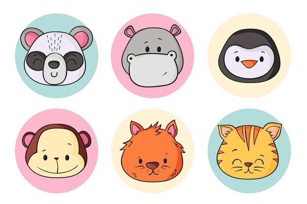 Elementos de avatar de animales dibujados a mano
