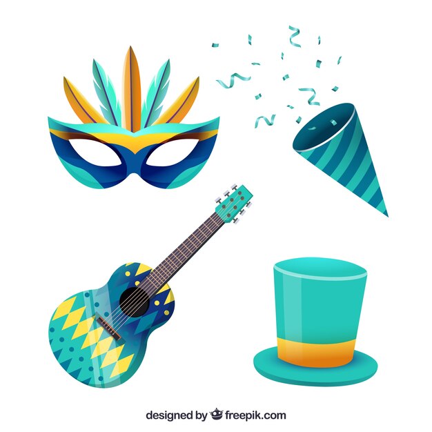 Elementos azules de carnaval brasileño