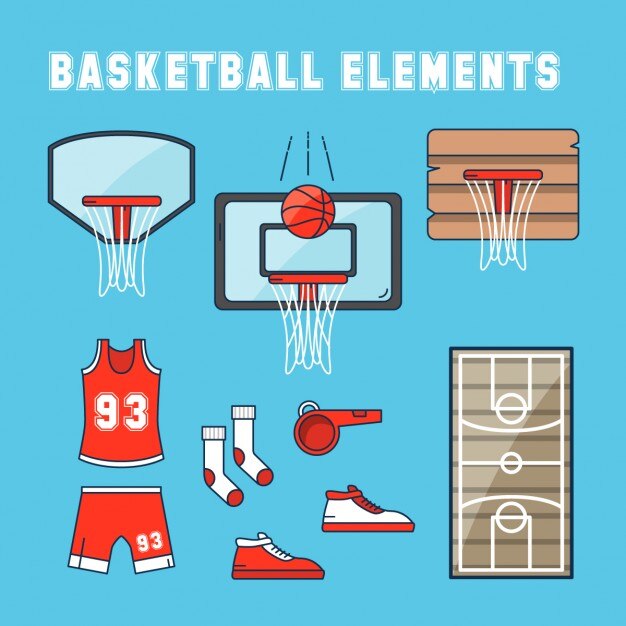 Elementos de baloncesto dibujados a mano