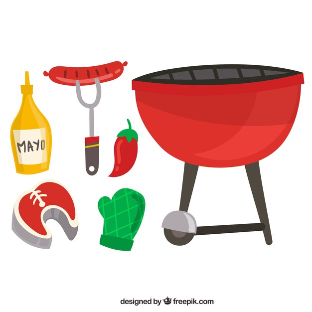 Elementos de barbacoa en diseño plano