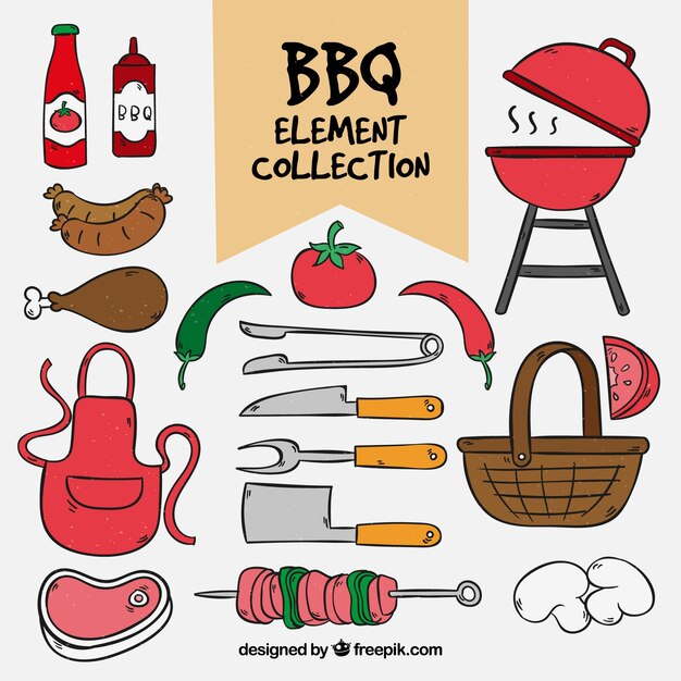 Elementos de barbacoa lindos dibujados a mano