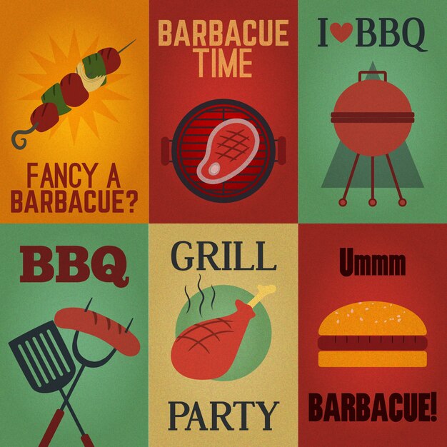 Elementos de barbacoa vintage en estilo plano