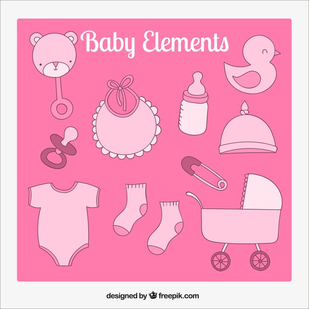 Elementos de bebé en tonos rosados