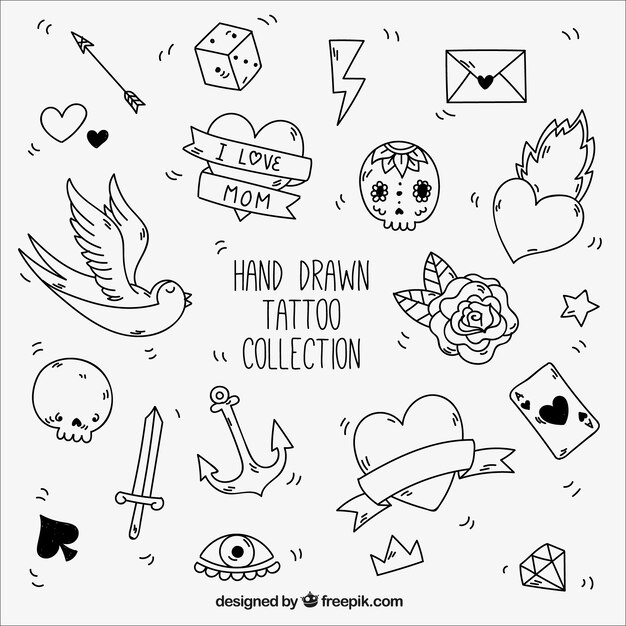 Elementos en blanco y negro para tatuajes vintage 