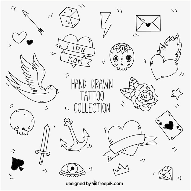 Elementos en blanco y negro para tatuajes vintage 