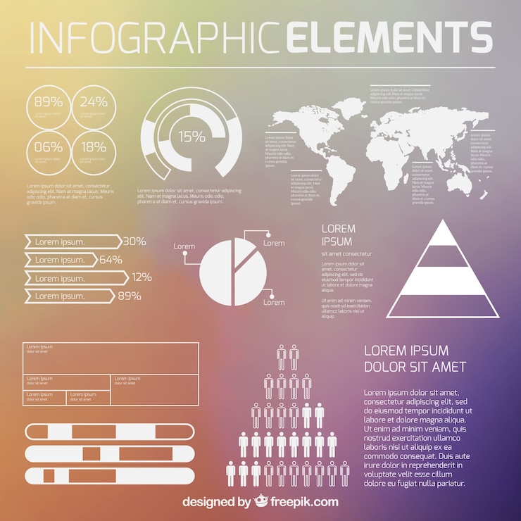 Vector gratuito elementos blancos de infografía en fondo borroso