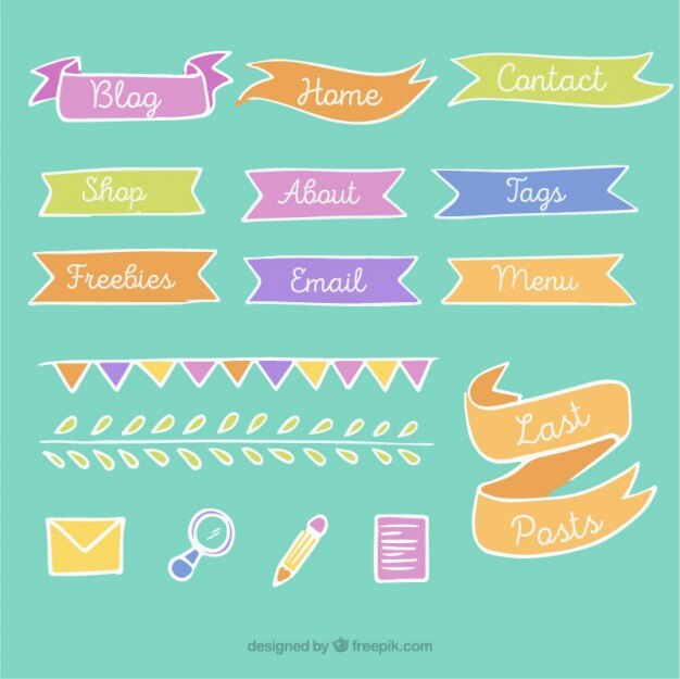 Elementos de blog vintage dibujados a mano con cintas