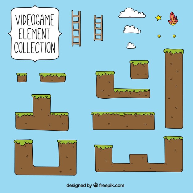 Elementos de bloques de videojuegos dibujados a mano