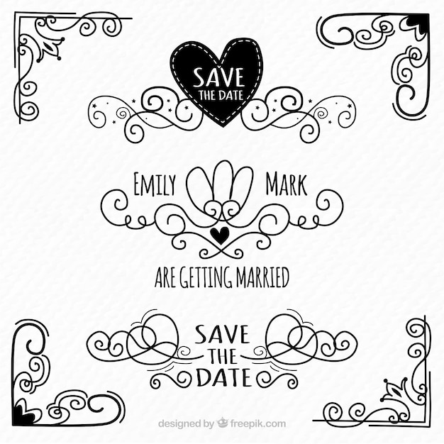 Vector gratuito elementos de boda en blanco y negro